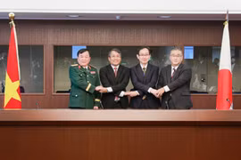 Vietnamese and Japanese officials before the consultation. (Photo: VNA)
