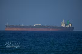 A cargo ship transits the Strait of Hormuz on April 8 (Photo: AA/VNA)