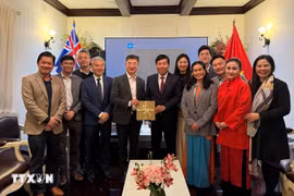Deputy Minister of Foreign Affairs Nguyen Manh Cuong (fifth from left) pictures with the VietNEST project team and several representatives of the Vietnamese community in Sydney. (Photo: VNA)