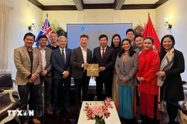 Deputy Minister of Foreign Affairs Nguyen Manh Cuong (fifth from left) pictures with the VietNEST project team and several representatives of the Vietnamese community in Sydney. (Photo: VNA)