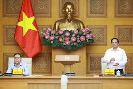 Prime Minister Pham Minh Chinh (R) speaks at the conference (Photo: VNA)