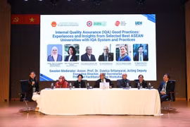 A panel discussion as part of the workshop on “Implementing Internal Quality Assurance Systems - For a Sustainable Future of ASEAN Higher Education” held in HCM City on August 18. (Photo courtesy of UEH)