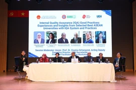 A panel discussion as part of the workshop on “Implementing Internal Quality Assurance Systems - For a Sustainable Future of ASEAN Higher Education” held in HCM City on August 18. (Photo courtesy of UEH)