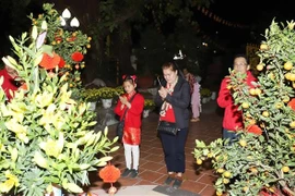 Vietnamese people in Laos visit Phat Tich pagoda in Vientiane, Laos on the first day of the Lunar New Year. (Photo: VNA)