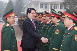 State President Luong Cuong visits officers and soldiers of Division 316. (Photo: VNA)