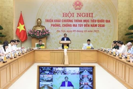 Prime Minister Pham Minh Chinh addresses the nationwide teleconference to launch the National Target Programme on Drug Prevention and Control to 2030 on October 9. (Photo: VNA)