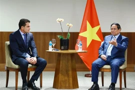 Prime Minister Pham Minh Chinh (R) at his meeting with a leader of the JBS group in Rio de Janeiro on July 6. (Photo: VNA)