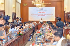 A view of the press conference on reviewing the banking industry’s Q1 performance in Hanoi (Photo: VNA)