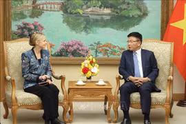 Deputy Prime Minister Le Thanh Long (R) and Amazon Vice President for International Public Policy & Government Affairs Susan Pointer at their meeting in Hanoi on December 5 (Photo: VNA)