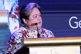 Philippine Foreign Affairs Secretary Ma. Theresa Lazaro delivers her remarks at the FPI forum in Taguig City on March 19, 2026. (Photo courtesy of Sec. Lazaro/X)