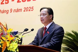 Secretary of the Lang Son Party Committee Hoang Van Nghiem delivers the closing speech at the congress (Photo: VNA)