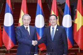Party General Secretary To Lam (L) meets with Lao Prime Minister Sonexay Siphandone in Vientiane on December 1. (Photo: VNA)