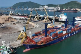 Containers are unloaded at Nghi Son International Port in Thanh Hoa province. (Photo: VNA)