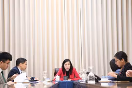 Deputy Foreign Minister Le Thi Thu Hang (centre) during phone talks with her Kyrgyz counterpart Abakirov Meder on February 17. (Photo: VNA)
