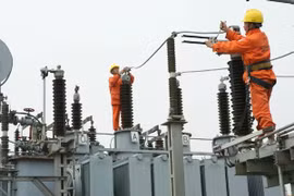 Vietnam Electricity (EVN) workers maintain electrical equipment. (Photo: VNA)