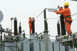 Vietnam Electricity (EVN) workers maintain electrical equipment. (Photo: VNA)