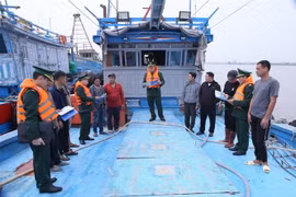 Officers and soldiers of Hai Thinh Port's Border Guard Post disseminate legal regulations for fishing at sea to fishermen. (Photo: VNA) 