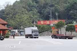 Vehicles carrying imports and exports at Huu Nghi International Border Gate in Lang Son province. (Photo: VNA)