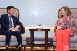 Deputy Minister of Construction Nguyen Xuan Sang holds talks with Dutch Minister for Foreign Trade and Development Aukje de Vries in Hanoi on November 10. (Photo: nhandan.vn)