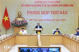 PM Pham Minh Chinh speaks at the sixth session of the Central Steering Committee for Housing and Real Estate Market Policies on February 26. (Photo: VNA)