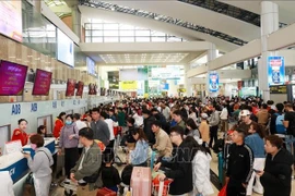 Passengers wait to handle flight procedures at Noi Bai International Airport in Hanoi. (Photo: NVA)