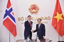 Minister of Foreign Affairs Le Hoai Trung (right) and Norwegian Minister of International Development Åsmund Aukrust at their meeting on February 10. (Photo: baoquocte.vn)
