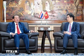 Minister of Culture, Sports and Tourism Nguyen Van Hung and Vietnamese Ambassador to Thailand Pham Viet Hung during the former's visit to the Vietnamese Embassy in Thailand on December 10, 2025 (Photo: VNA) 
