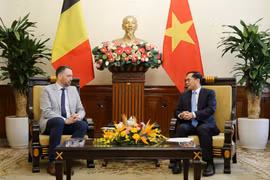 Deputy Prime Minister and Minister of Foreign Affairs Bui Thanh Son (R) and Belgian Deputy Prime Minister and Minister of Foreign Affairs, European Affairs, and Development Cooperation Maxime Prevot at their meeting in Hanoi on March 31 (Photo: VNA)