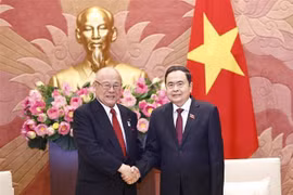 NA Chairman Tran Thanh Man (right) and Takebe Tsutomu, Special Advisor of the Japan-Vietnam Parliamentary Friendship Alliance. (Photo: VNA)