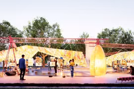 An exhibition on "do" paper and recycled materials at Dien Hong flower garden. (Photo: nhandan.vn)