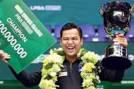 Nguyen Tran Thanh Tao celebrates winning the PBA-LPBA Championship 2026/27. (Photo: News1)