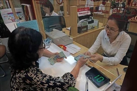 A customer conducts transaction at an Agribank office in Hanoi. (Photo: VNA)