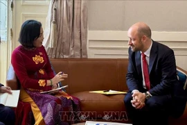National Assembly Vice Chairwoman Nguyen Thi Thanh (L) holds talks with French Senate Vice President Loic Hervé. (Photo: VNA)