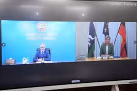 Lao Minister of Foreign Affairs Thongsavanh Phomvihane holds an online meeting with Australian Foreign Minister Penny Wong on February 10 (Source: rapchilaoviet.org)