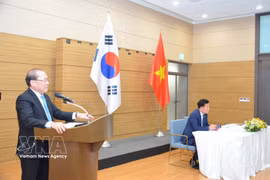 Vice President of the Vietnam Fatherland Front (VFF) Central Committee Hoang Cong Thuy speaks at the meeting with staff of the Vietnamese Embassy and representatives of the Vietnamese community in the RoK on July 19. (Photo: VNA)
