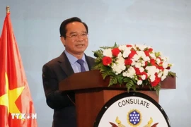 Chairman of the municipal People’s Committee Nguyen Van Duoc speaks at the event. (Photo: VNA)