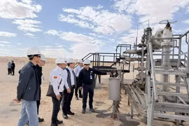 The delegation from the Vietnam National Industry-Energy Group visits the BSR-25 wellhead area, the main exploitation well of the Bir Seba oil field project (Photo: petrotimes.vn)