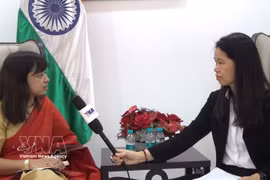 Dr. Ulupi Borah, Deputy Editor of Synergy Journal at the CENJOWS (L), in the interview with the Vietnam News Agency (VNA);s reporter. (Photo: VNA)