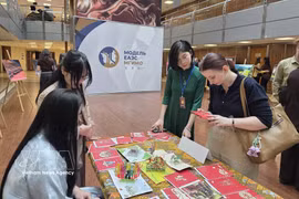 Visitors look at products on display at the Vietnam cultural exhibition. (Photo: VNA)