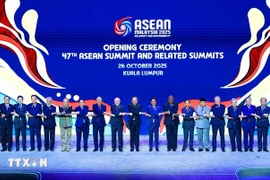Prime Minister Pham Minh Chinh (sixth, left) and heads of delegations pose for a group photo at the opening ceremony of the 47th ASEAN Summit in Malaysia. (Photo: VNA)