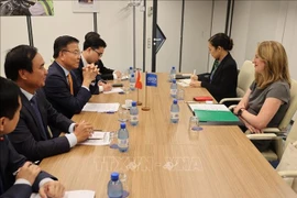Deputy Prime Minister Le Thanh Long (second, left) meets with Amy Pope, Director General of the International Organisation for Migration on July 30. (Photo: VNA)