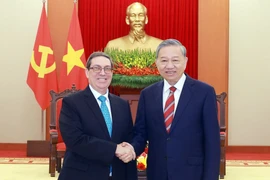 General Secretary of the Communist Party of Vietnam Central Committee To Lam (R) and Cuba's Politburo member and Minister of Foreign Affairs Bruno Rodriguez Parrilla in Hanoi on February 19. (Photo: VNA)