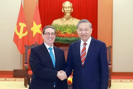 General Secretary of the Communist Party of Vietnam Central Committee To Lam (R) and Cuba's Politburo member and Minister of Foreign Affairs Bruno Rodriguez Parrilla in Hanoi on February 19. (Photo: VNA)