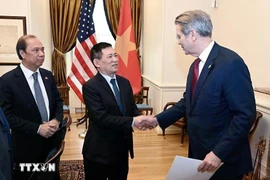 Deputy Prime Minister Ho Duc Phoc (2nd from left) shakes hands with US Treasury Secretary Scott Bessent in Washington D.C. on April 10 (local time). (Photo: VNA)