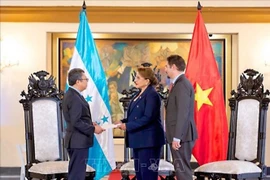 Vietnamese Ambassador to Mexico and Honduras Nguyen Van Hai (left) presents the letter of credence to Honduran President Xiomara Castro at a ceremony on June 13 (local time). (Photo: VNA)