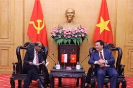 Nguyen Xuan Thang (right), Chairman of the Central Theory Council and President of the Ho Chi Minh National Academy of Politics. receives Singaporean Ambassador to Vietnam Jaya Ratnam on November 3. (Photo: VNA)