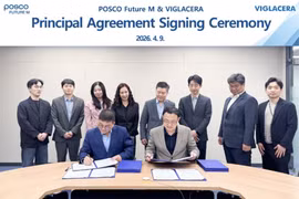 Representatives of Viglacera and POSCO Future M sign a memorandum of understanding on land lease at Song Cong 2 Industrial Park. (Photo: Viglacera)