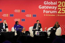 Deputy Prime Minister Bui Thanh Son (2nd from right) at the high-level session on global affairs within the framework of the 2nd Global Gateway Forum in Brussels, Belgium, on the afternoon of October 9 (local time). (Photo: VNA)