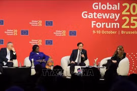 Deputy Prime Minister Bui Thanh Son (2nd from right) at the high-level session on global affairs within the framework of the 2nd Global Gateway Forum in Brussels, Belgium, on the afternoon of October 9 (local time). (Photo: VNA)