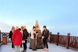 Ice coats the summit of Fansipan in the northern province of Lao Cai in the early morning of December 25. (Photo: Published by VNA)
